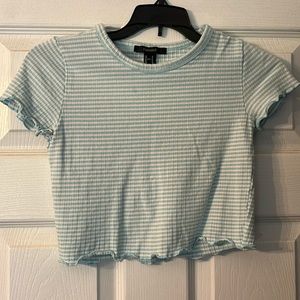 Blue and white stripped forever 21 crop top. Size women’s medium